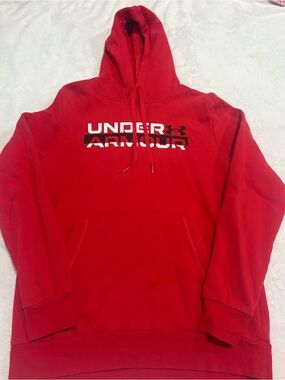 Under Armour Women’s Red Fleece Pullover Hoodie Loose Fit Size Medium